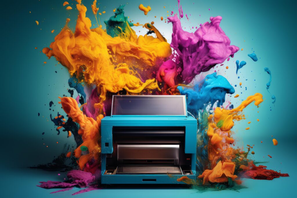 Vibrant Printer color splashes. Generate Ai